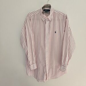 Polo Ralph Lauren‎ Shirt Mens L XL Red White Striped Yarmouth Fit Cotto 16 32/33